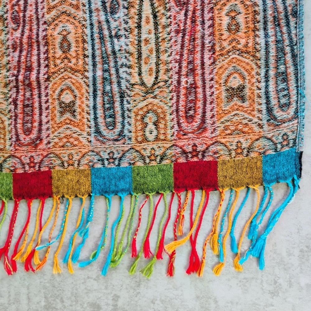 Pashmina Style Boho Paisley Rainbow Stripe Fringe Scarf Shawl Cover Up One Size‎ - Picture 12 of 13